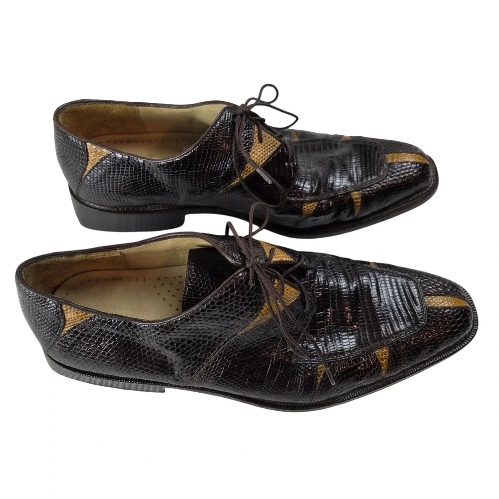 Belvedere Men 8‎ Brown Genuine Lizard Two Tone Lace Up Oxford Shoes